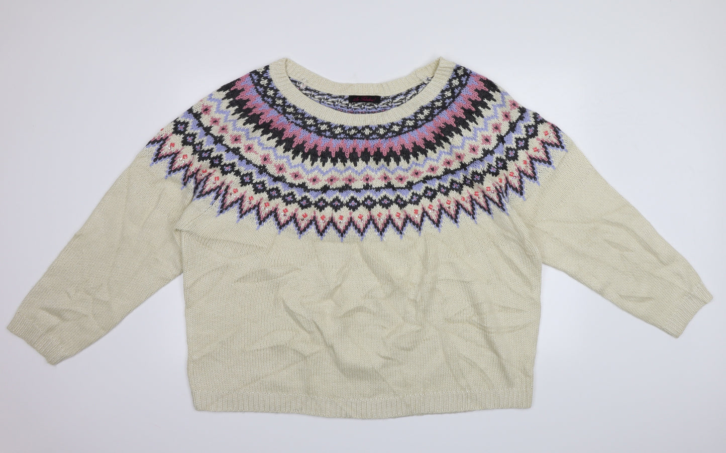 So Fabulous Womens Ivory Fair Isle  Pullover Jumper Size 28