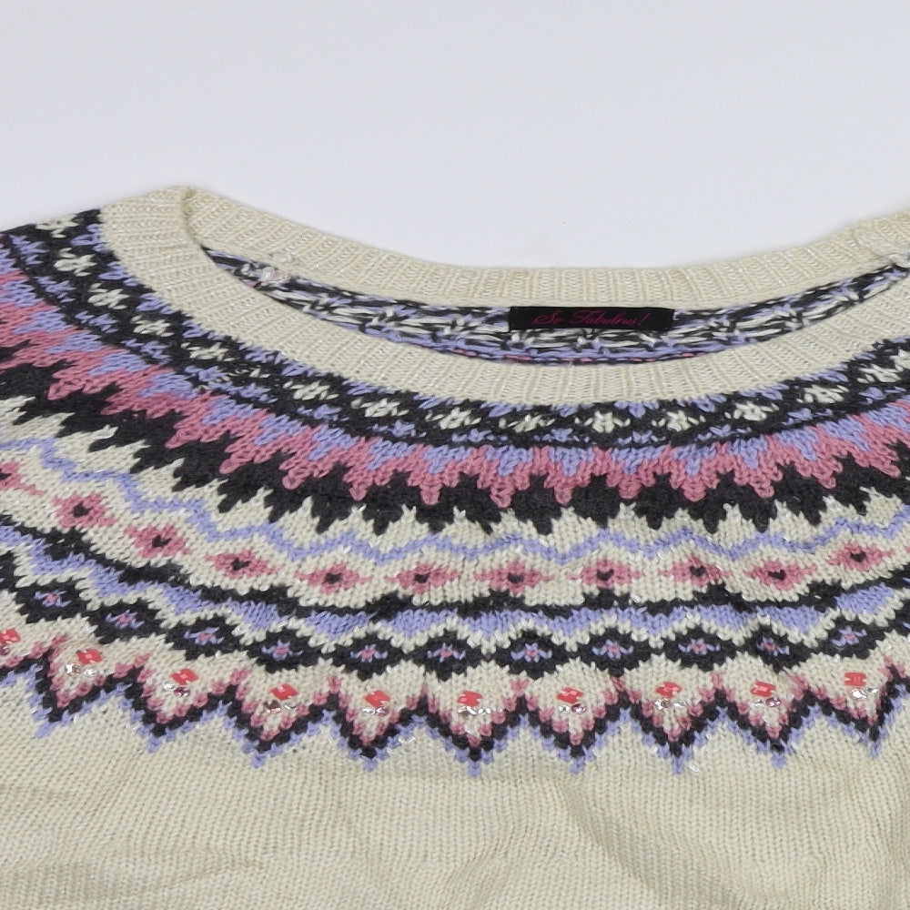 So Fabulous Womens Ivory Fair Isle  Pullover Jumper Size 28