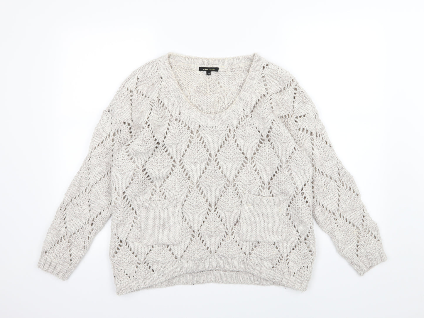 River Island Womens Ivory Argyle/Diamond Knit Pullover Jumper Size 10