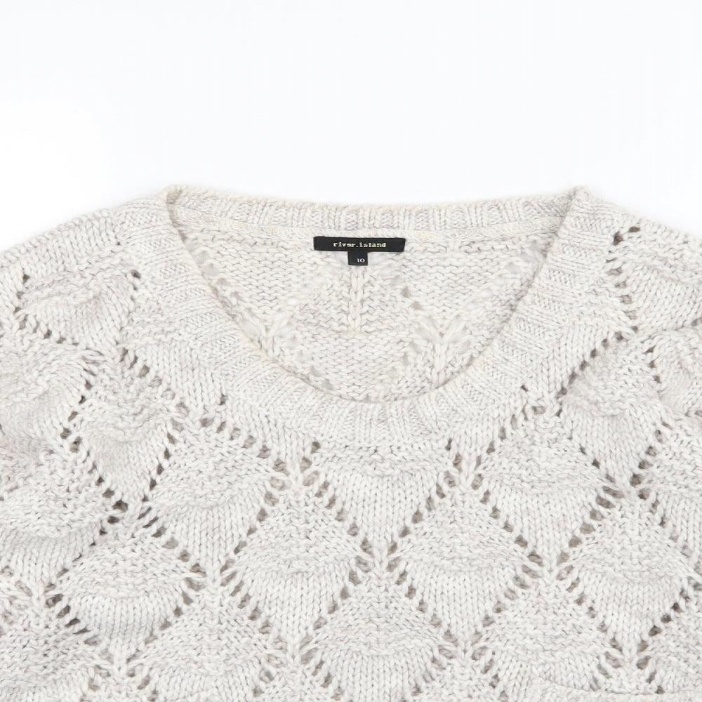 River Island Womens Ivory Argyle/Diamond Knit Pullover Jumper Size 10