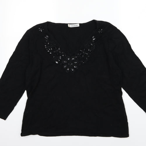 Kaleidoscope Womens Black Floral Knit Pullover Jumper Size 20