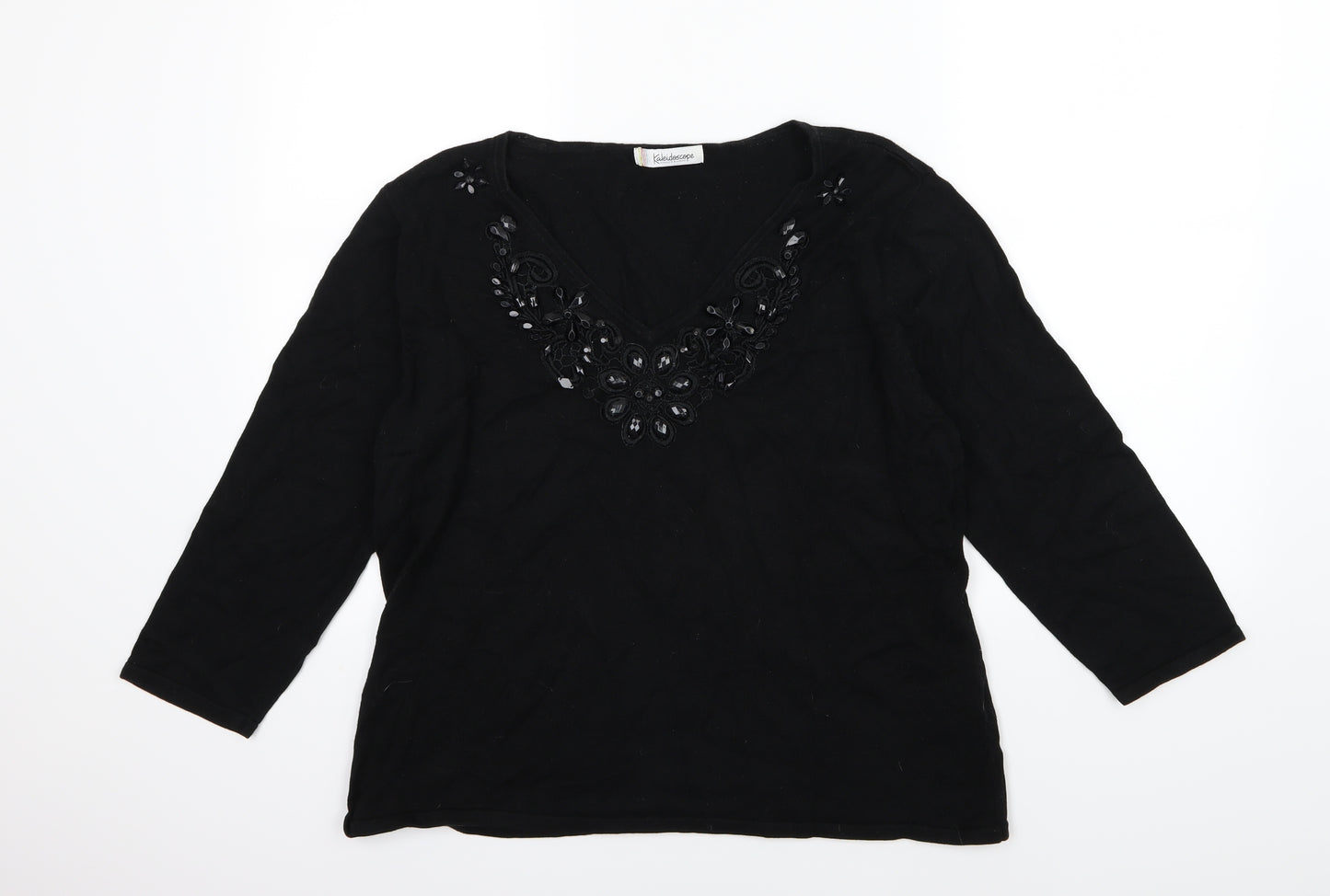 Kaleidoscope Womens Black Floral Knit Pullover Jumper Size 20