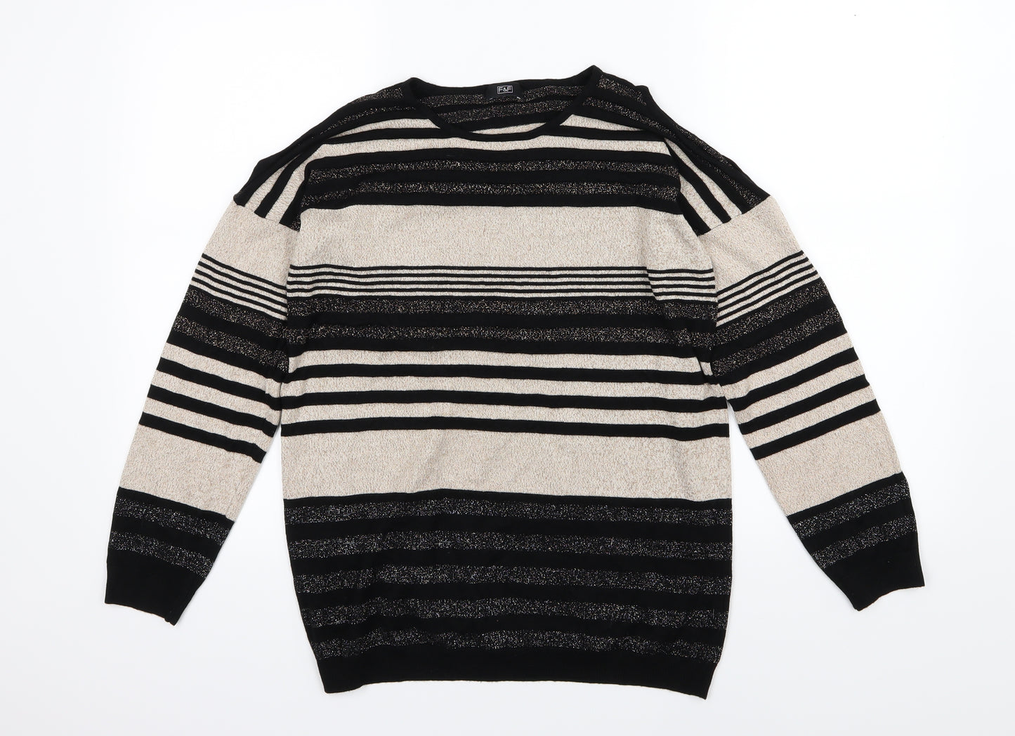 F&F Womens Beige Striped Knit Pullover Jumper Size 14  - cold shoudler