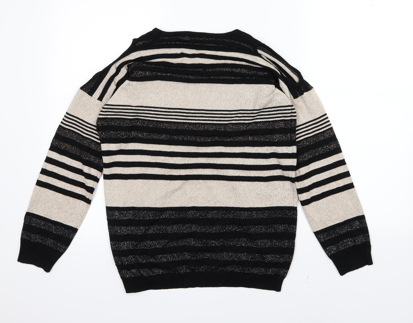 F&F Womens Beige Striped Knit Pullover Jumper Size 14  - cold shoudler