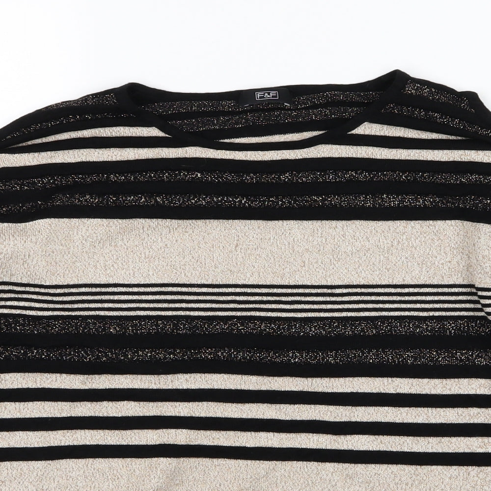 F&F Womens Beige Striped Knit Pullover Jumper Size 14  - cold shoudler