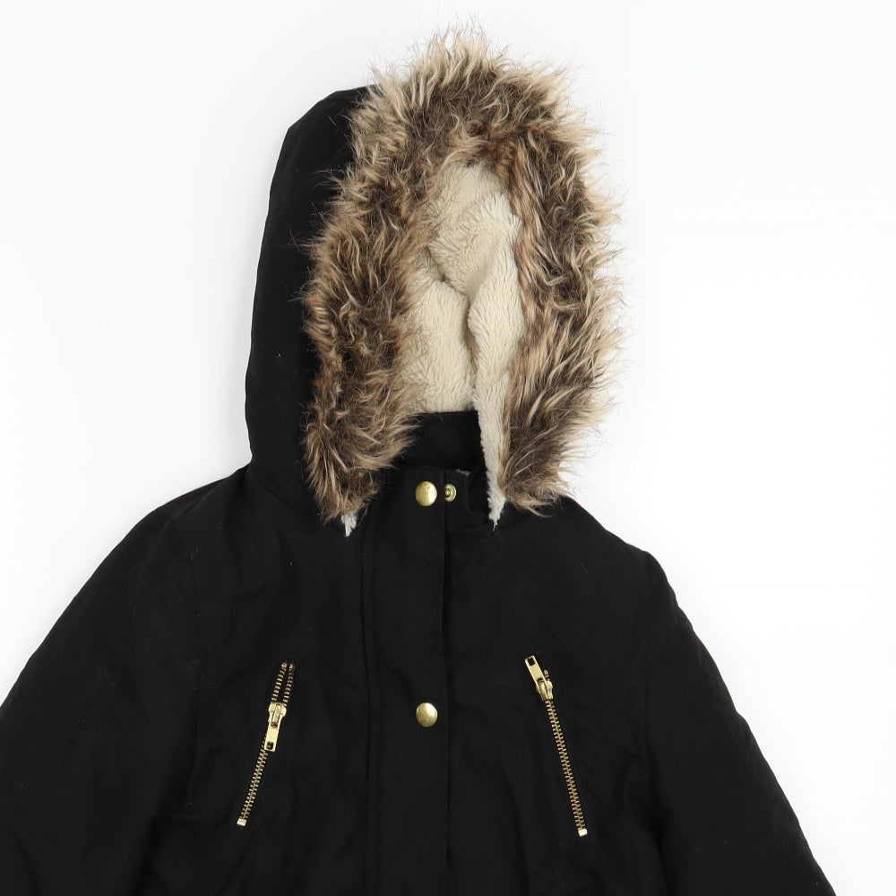 George Girls Black   Parka Jacket Size 7-8 Years