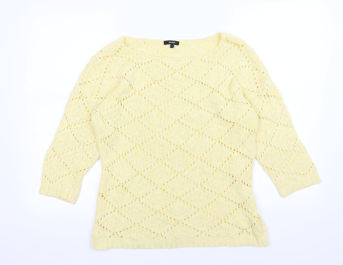 Papaya Womens Yellow Argyle/Diamond Knit Pullover Jumper Size 12