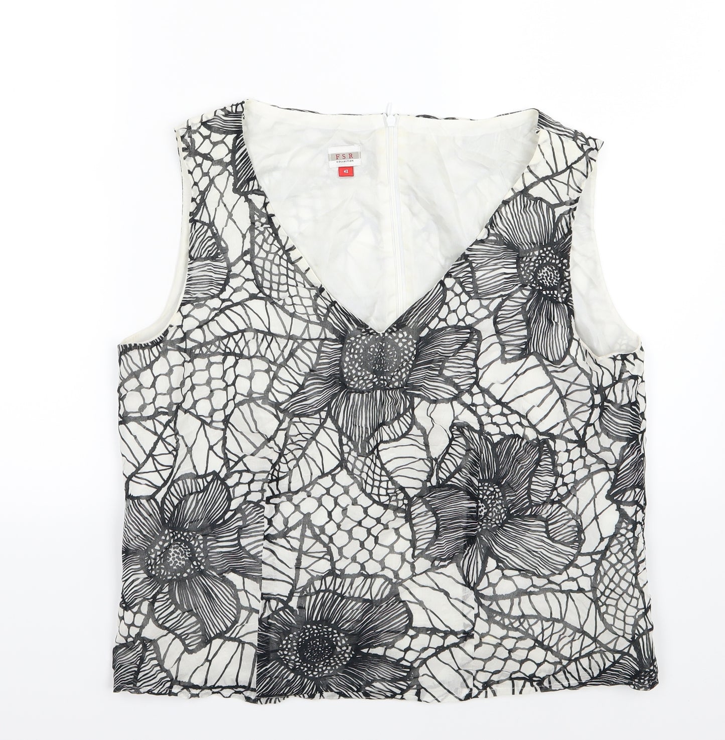 FSR Womens White Floral Woven Basic Blouse Size 14
