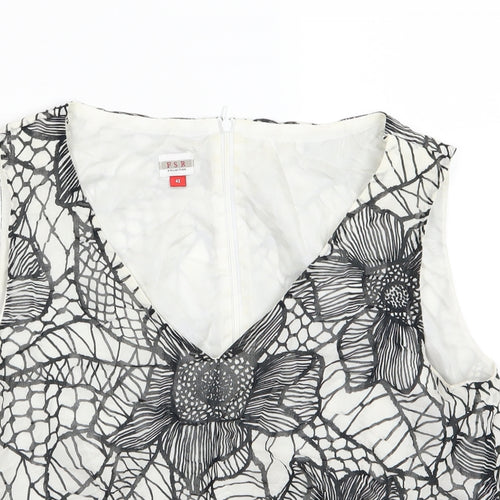FSR Womens White Floral Woven Basic Blouse Size 14
