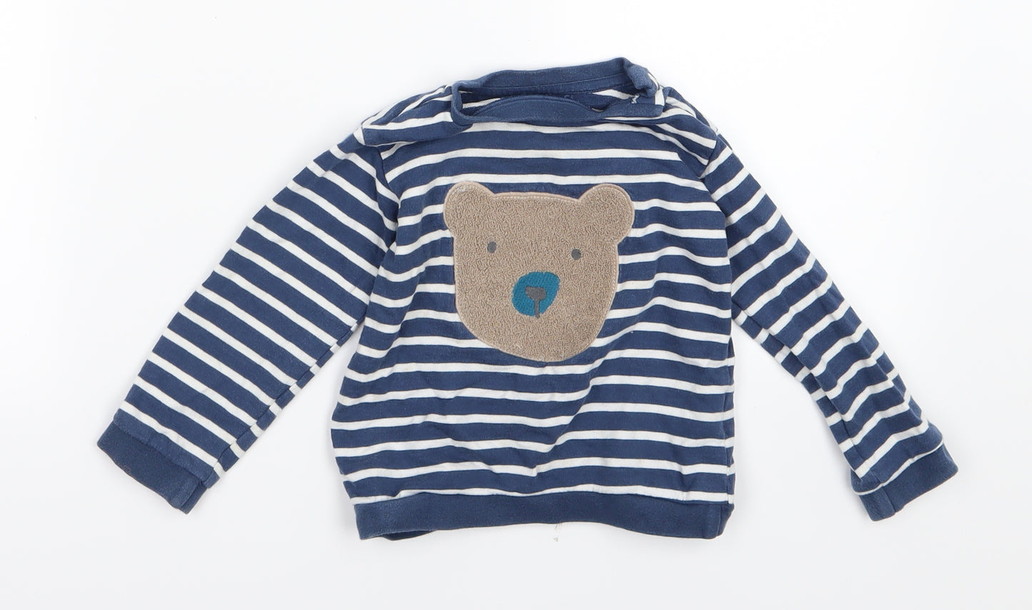 Marks and Spencer Boys Blue Striped Jersey Basic T-Shirt Size 18-24 Months  - Bear