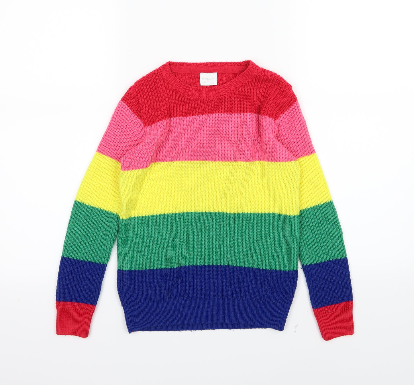 F&F Girls Multicoloured Striped Knit Pullover Jumper Size 7-8 Years