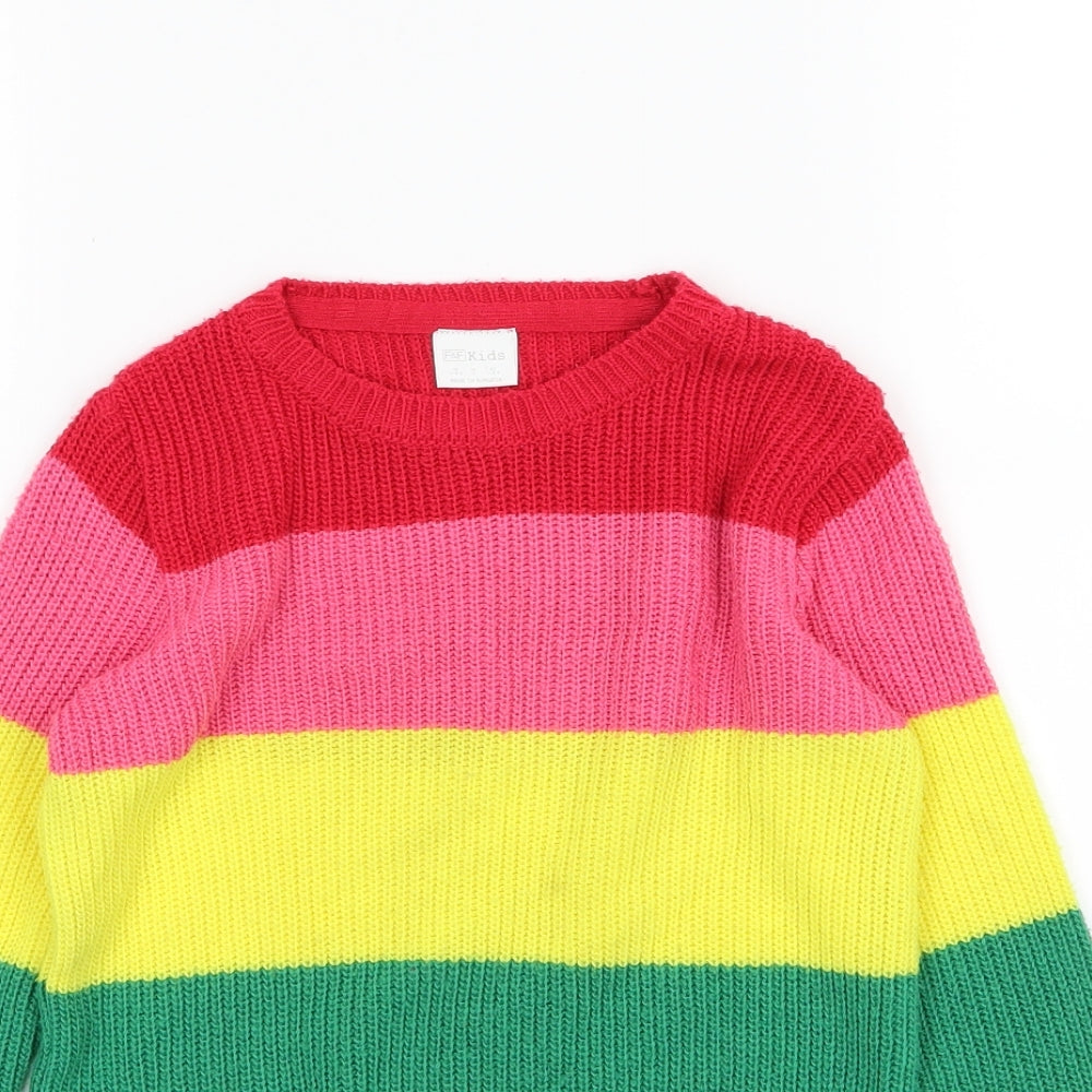 F&F Girls Multicoloured Striped Knit Pullover Jumper Size 7-8 Years