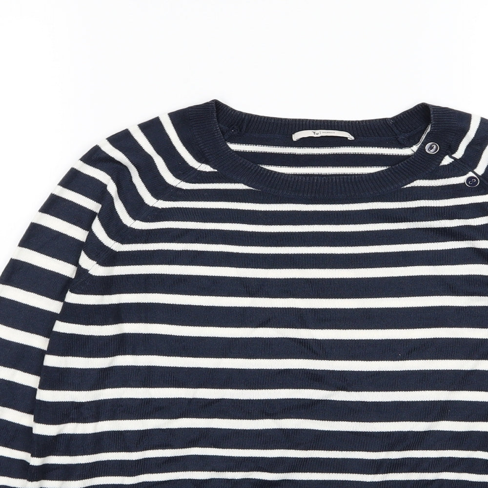 TU Womens Blue Striped Knit Pullover Jumper Size 8