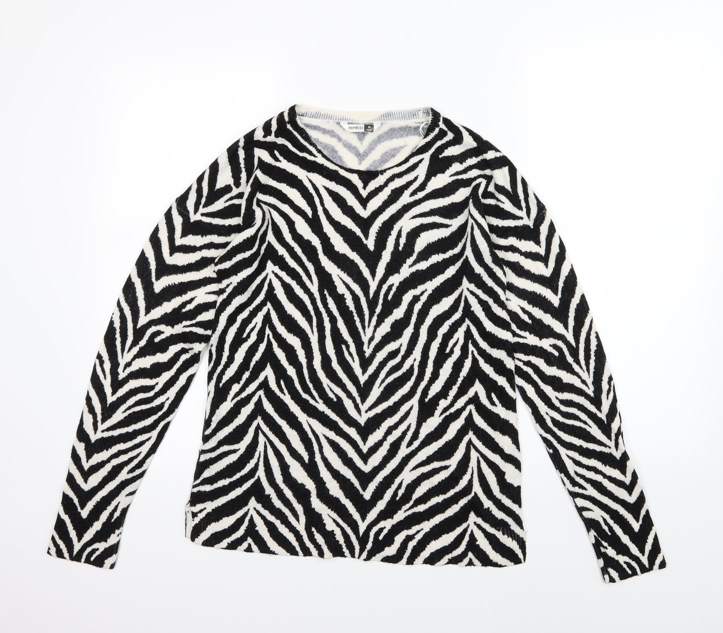 Pep&Co Womens White Animal Print Knit Pullover Jumper Size 10  - Zebra