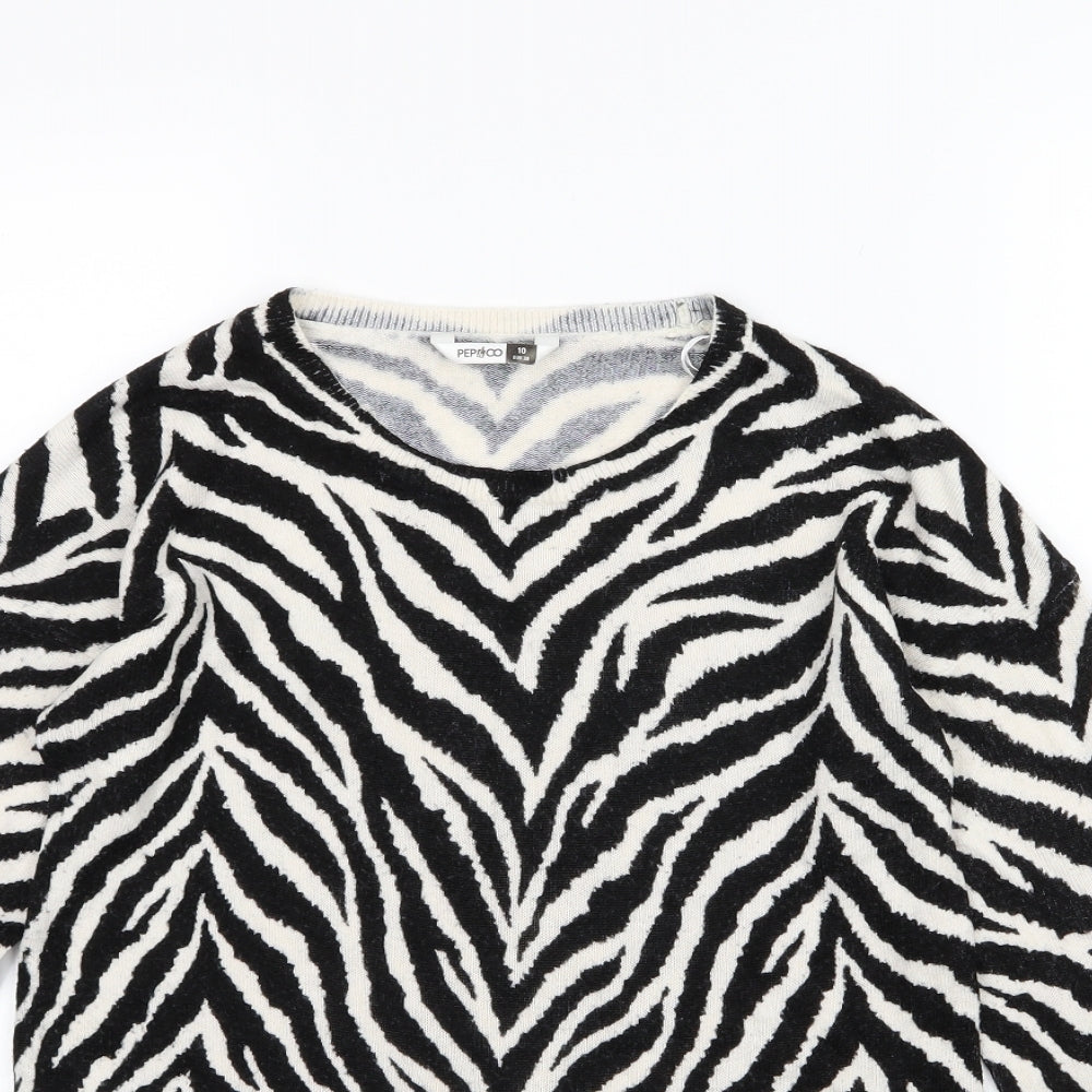 Pep&Co Womens White Animal Print Knit Pullover Jumper Size 10  - Zebra