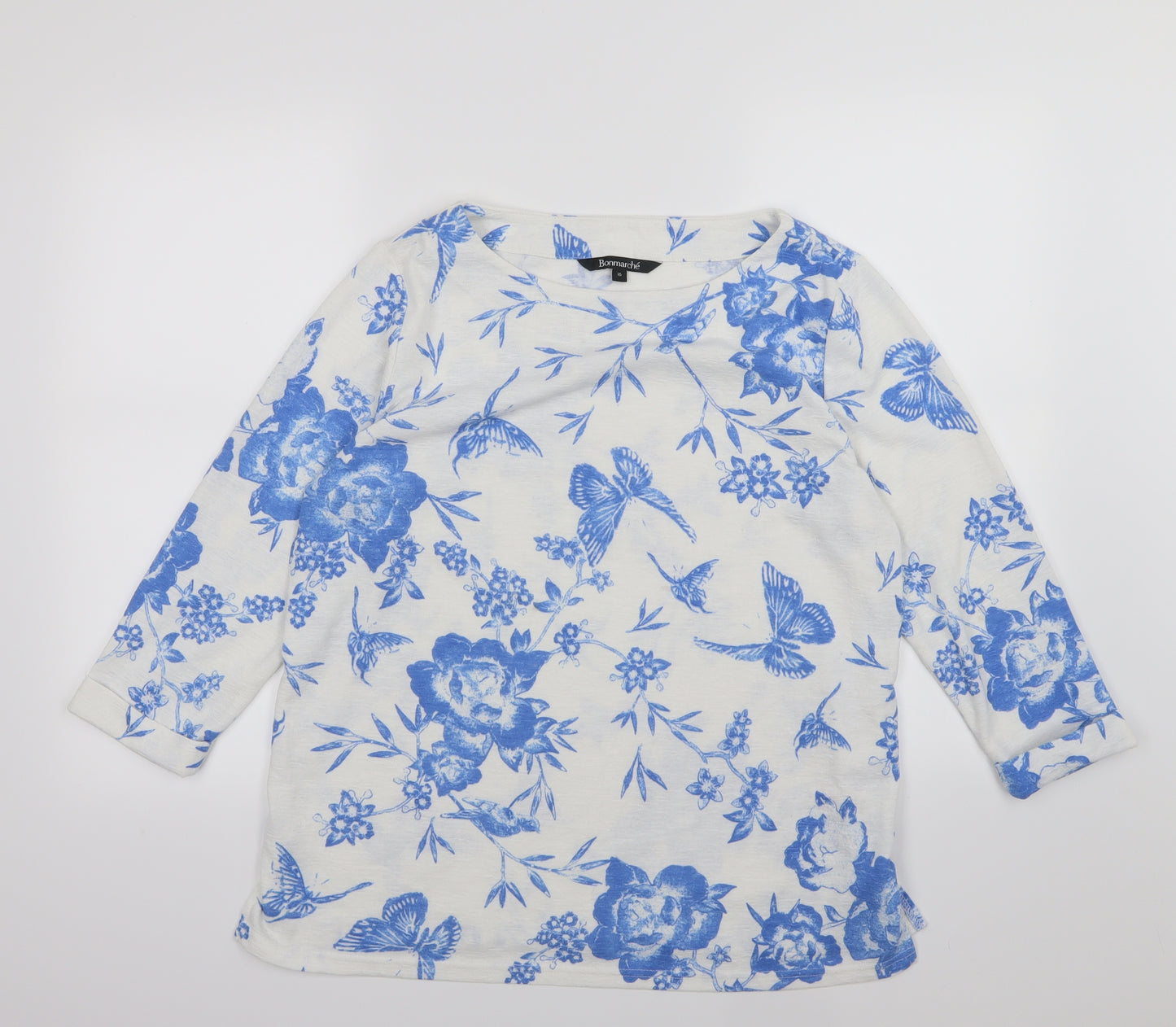 Bonmarché Womens White Floral Jersey Basic T-Shirt Size 16