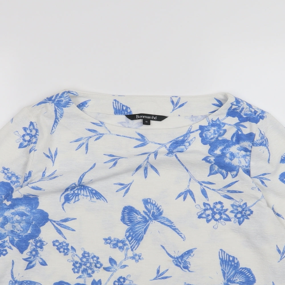 Bonmarché Womens White Floral Jersey Basic T-Shirt Size 16