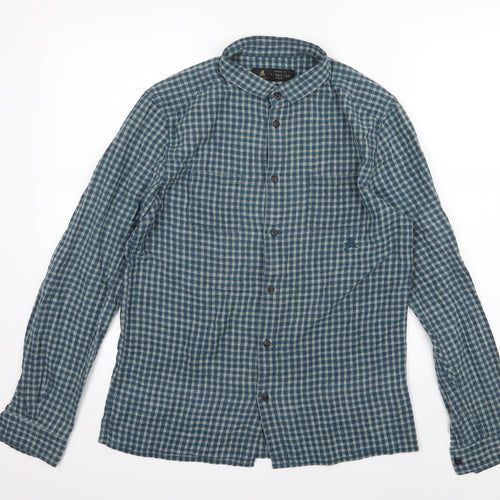 Label Lab Mens Blue Striped Woven  Button-Up Size M