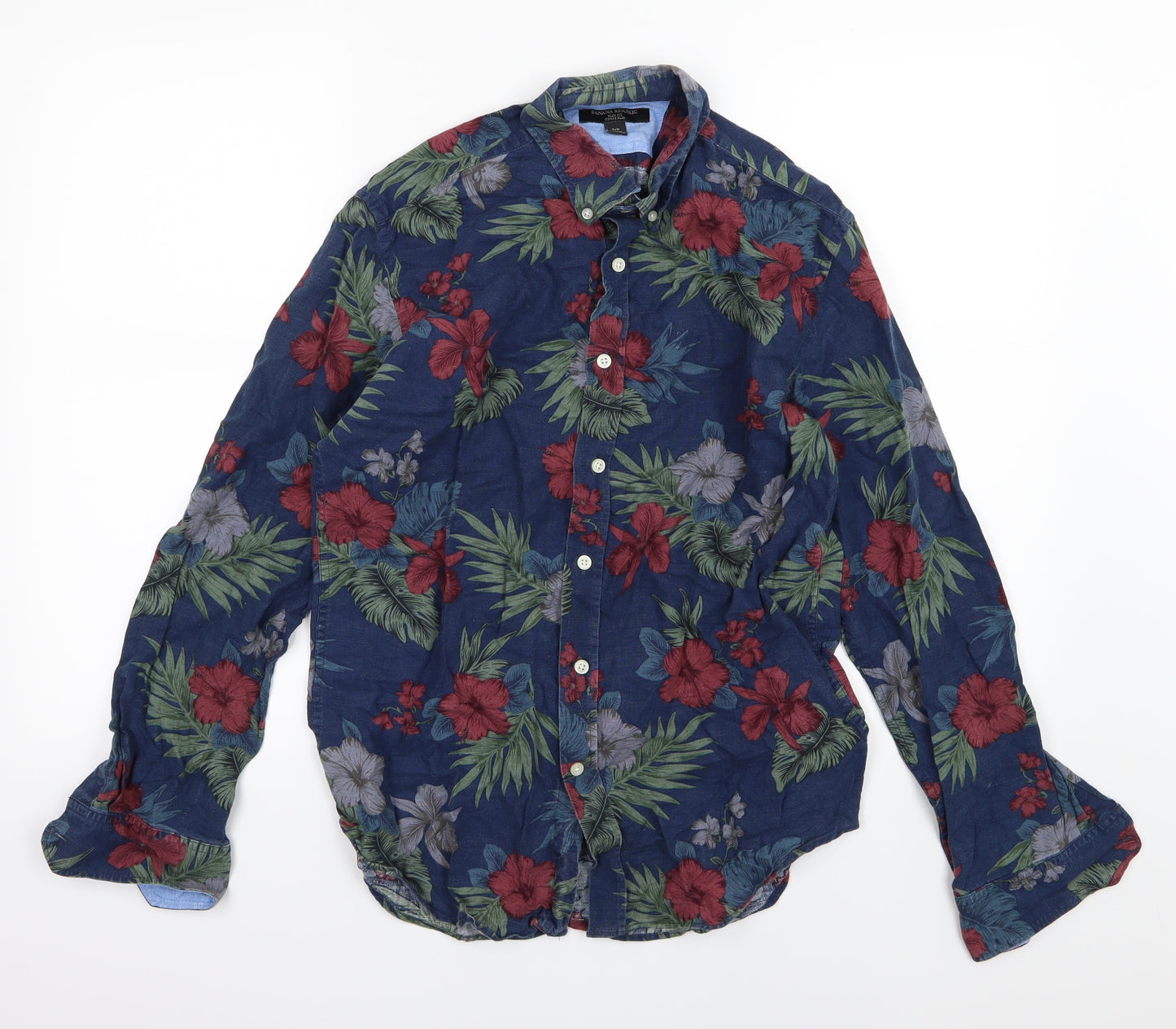 Banana Republic Mens Blue Floral Woven  Button-Up Size S