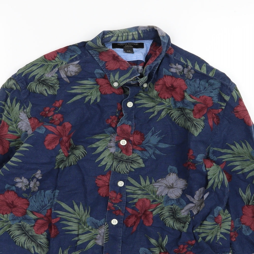 Banana Republic Mens Blue Floral Woven  Button-Up Size S
