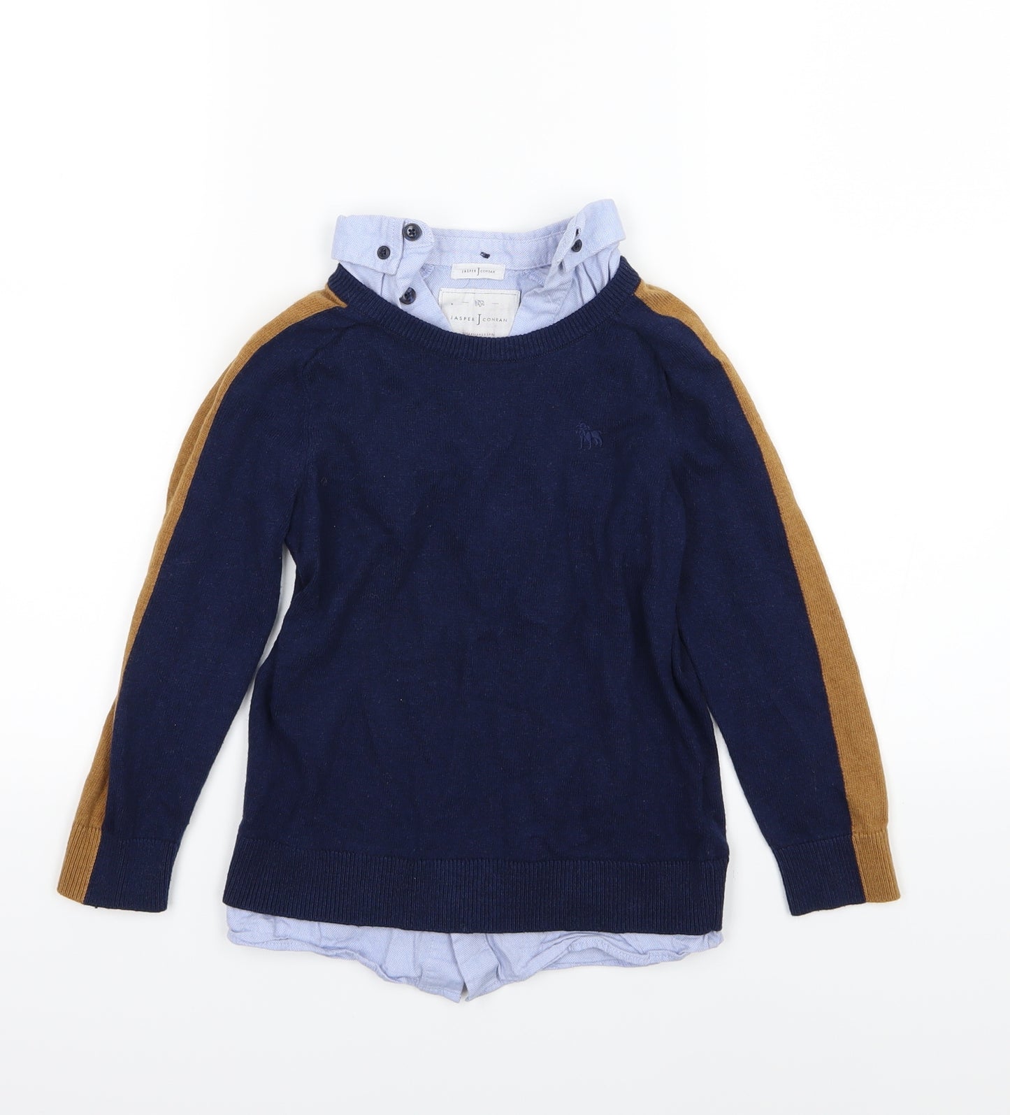 Jasper Conran Boys Blue Striped Knit Pullover Jumper Size 7-8 Years
