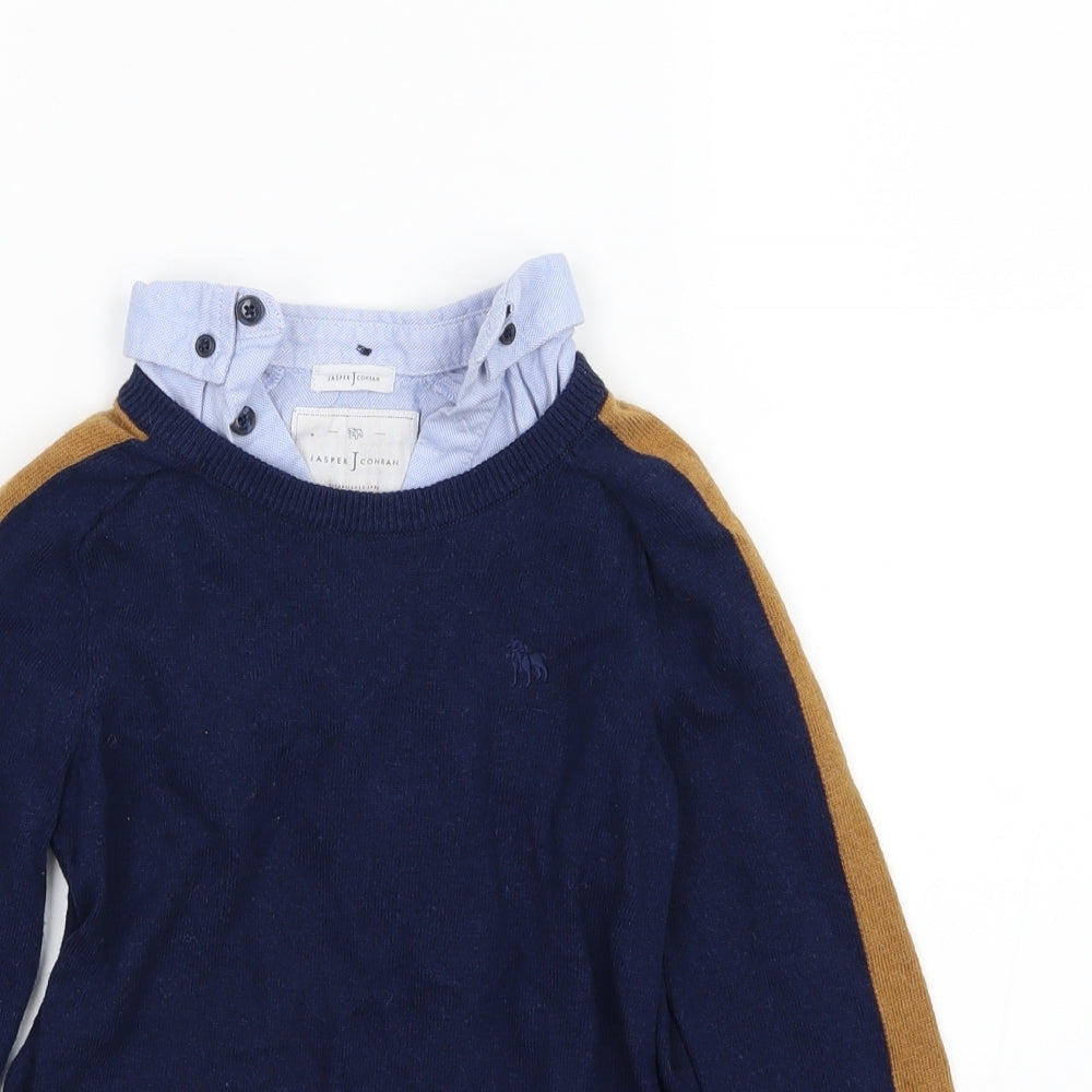 Jasper Conran Boys Blue Striped Knit Pullover Jumper Size 7-8 Years