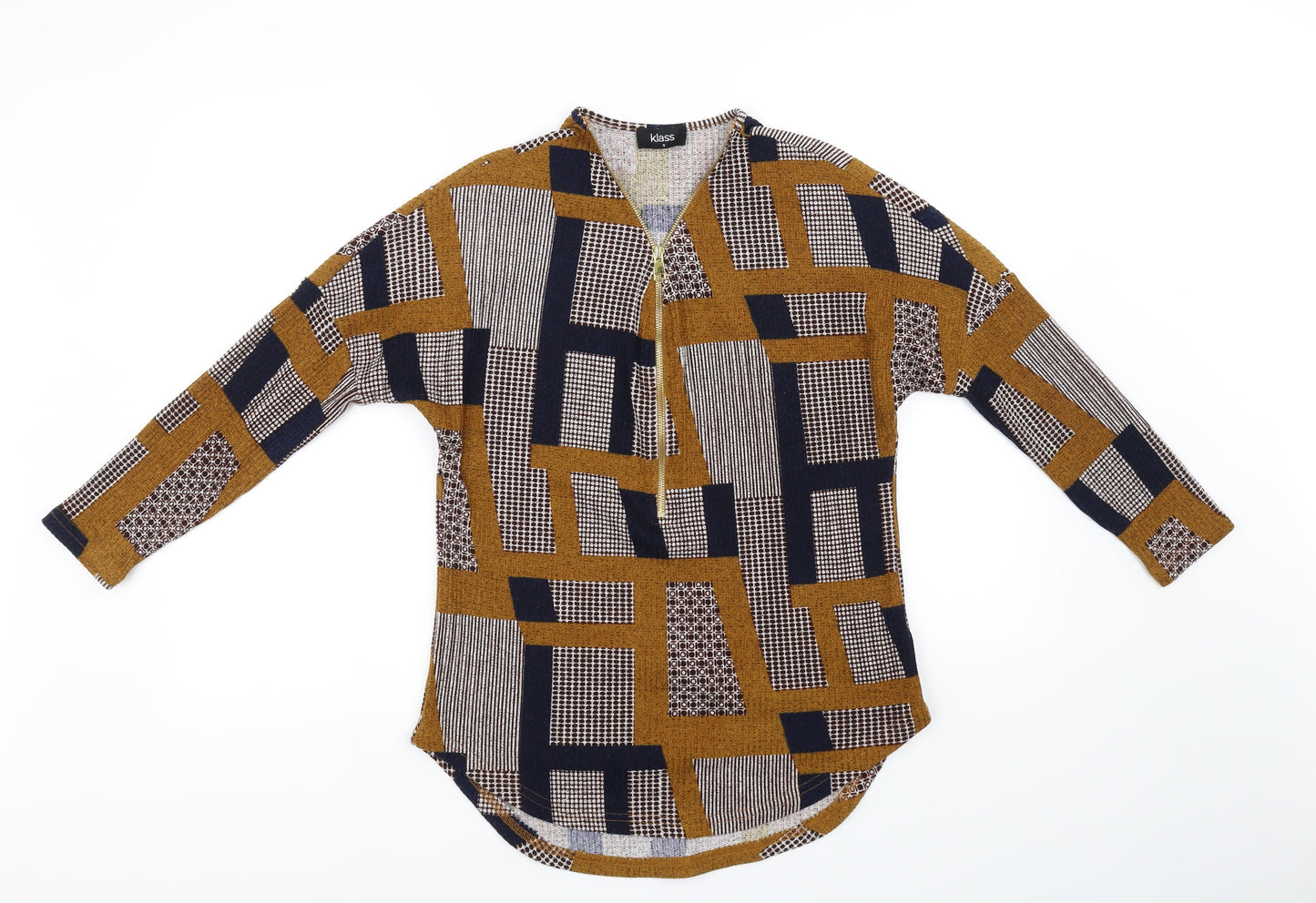 Klass Womens Yellow Geometric  A-Line  Size S