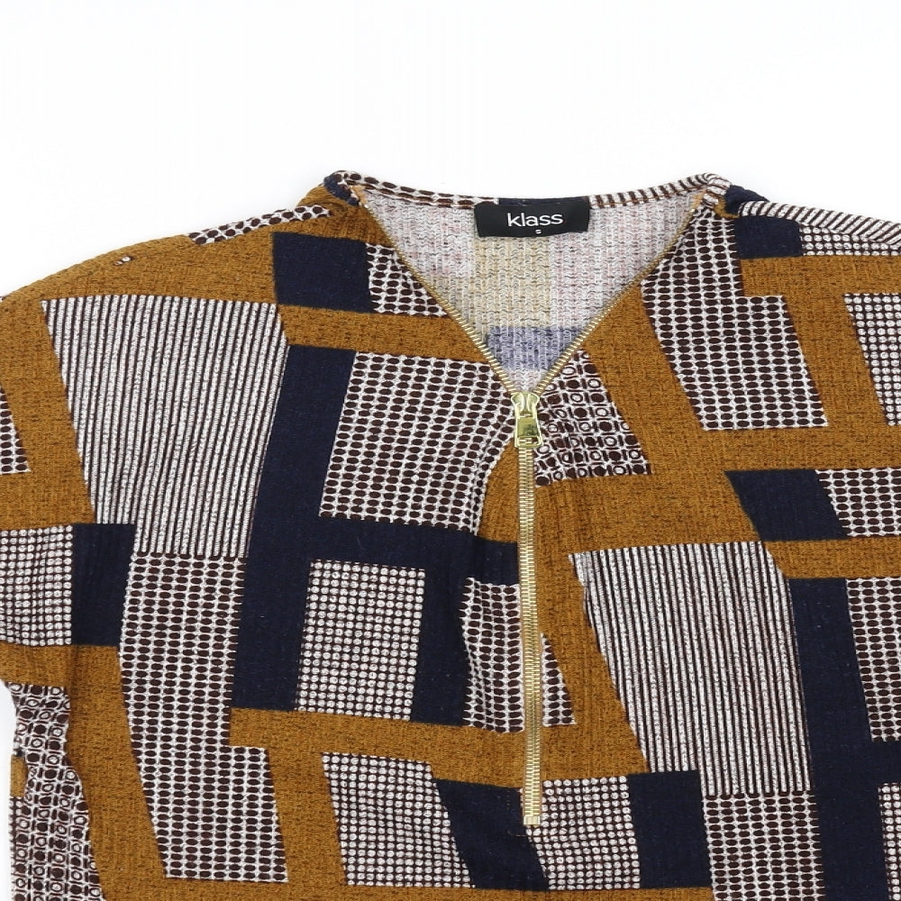 Klass Womens Yellow Geometric  A-Line  Size S