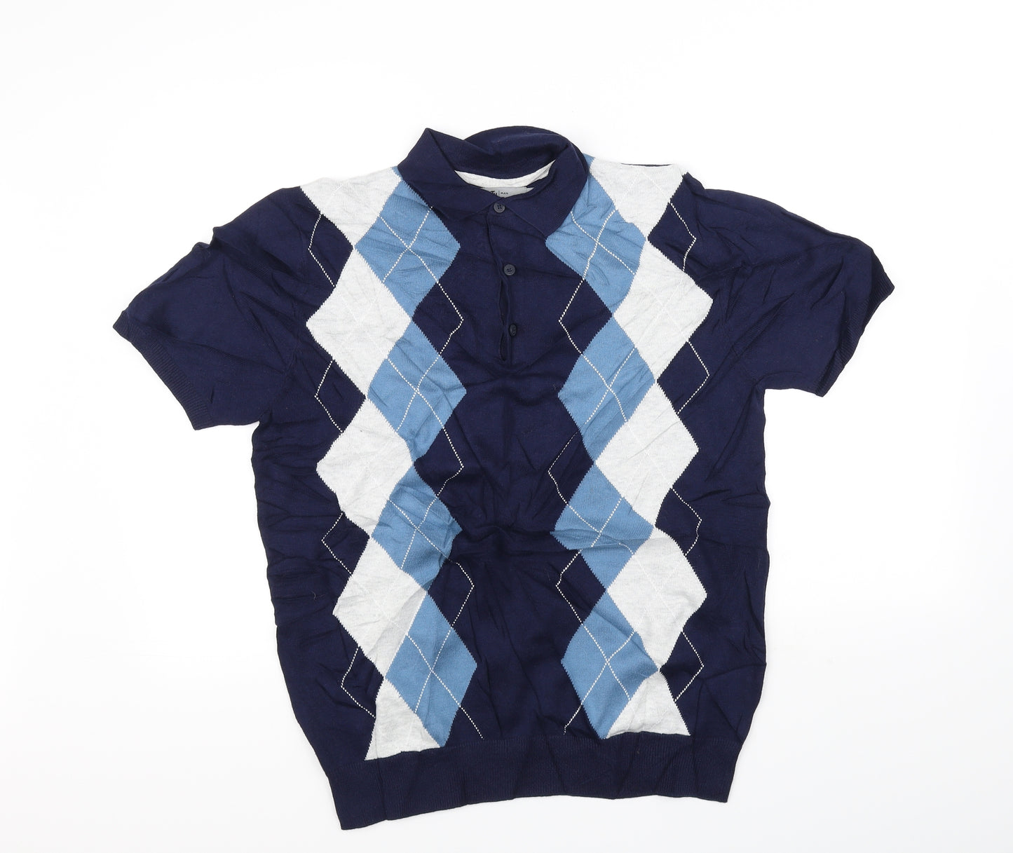 TU Mens Blue Check   Polo Size M