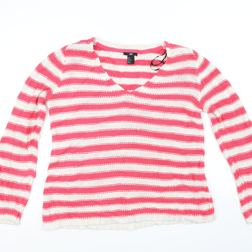 H&M Womens Red Striped  Pullover Jumper Size M