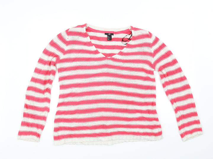 H&M Womens Red Striped Pullover Jumper Size M