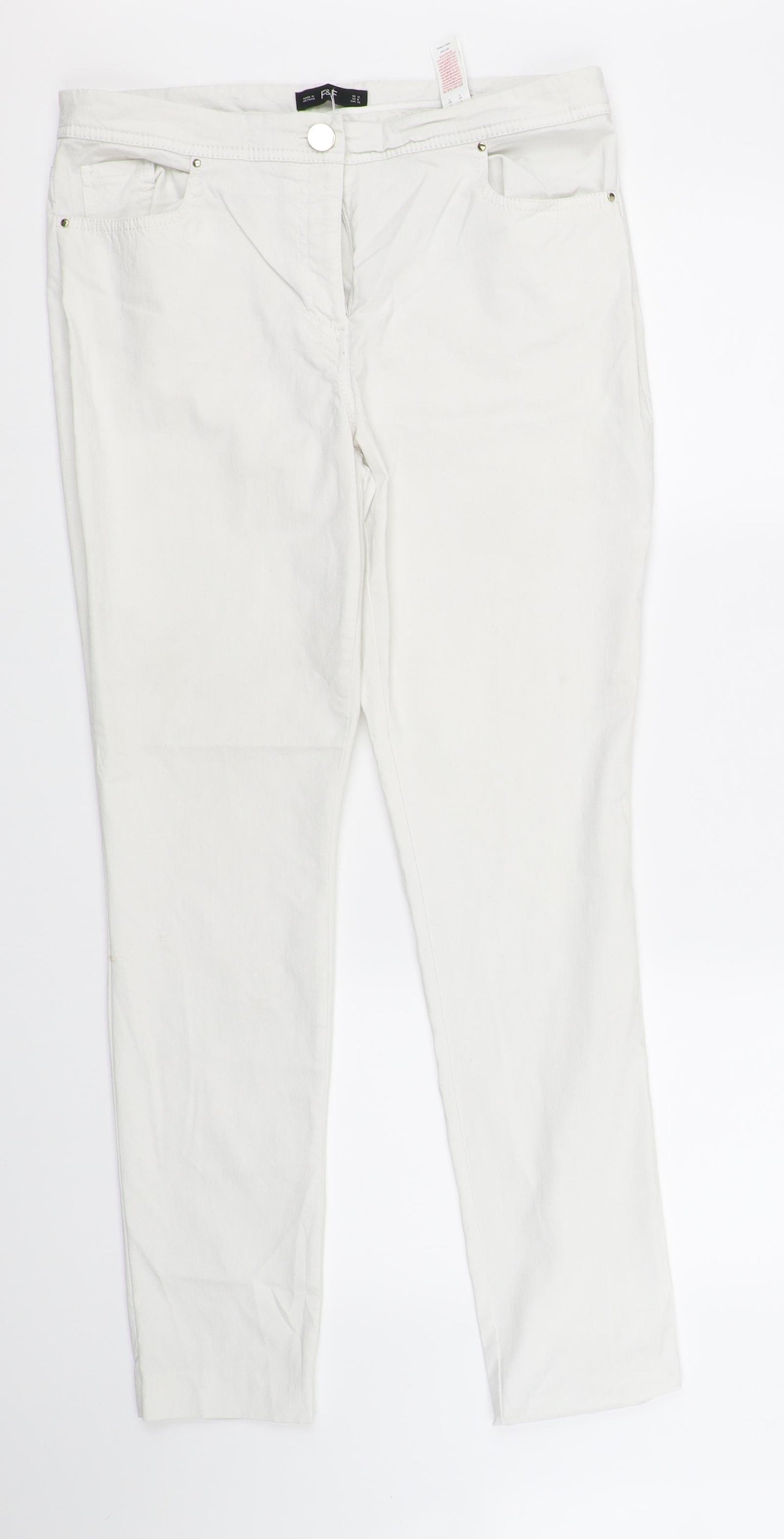F&F Womens White   Trousers  Size 12 L32 in - mark on leg