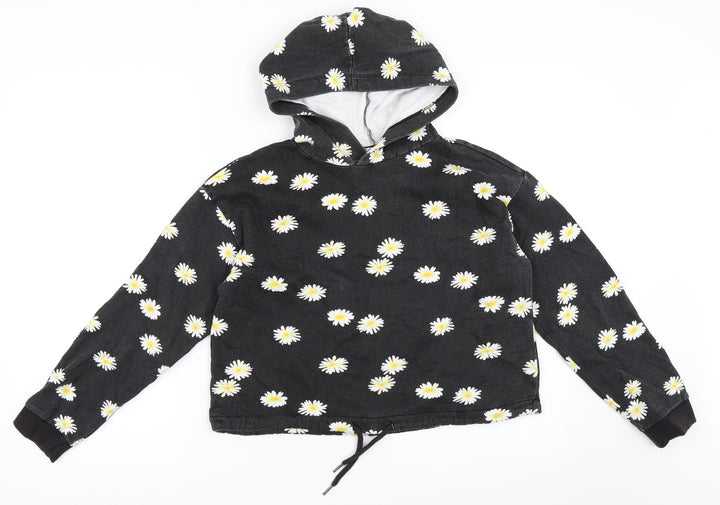 H&M Girls Grey Floral Pullover Hoodie Size 12-13 Years