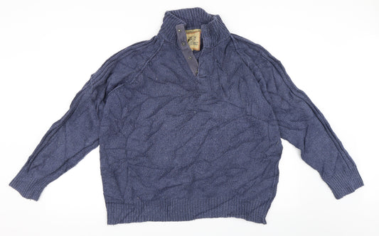 Front view of Marks & Spencer men’s blue henley jumper, size XL