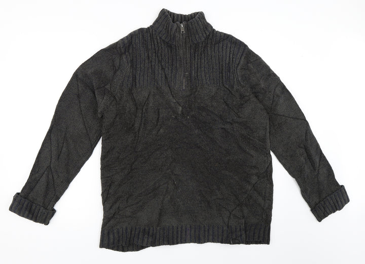 Burton Mens Grey   Henley Jumper Size L