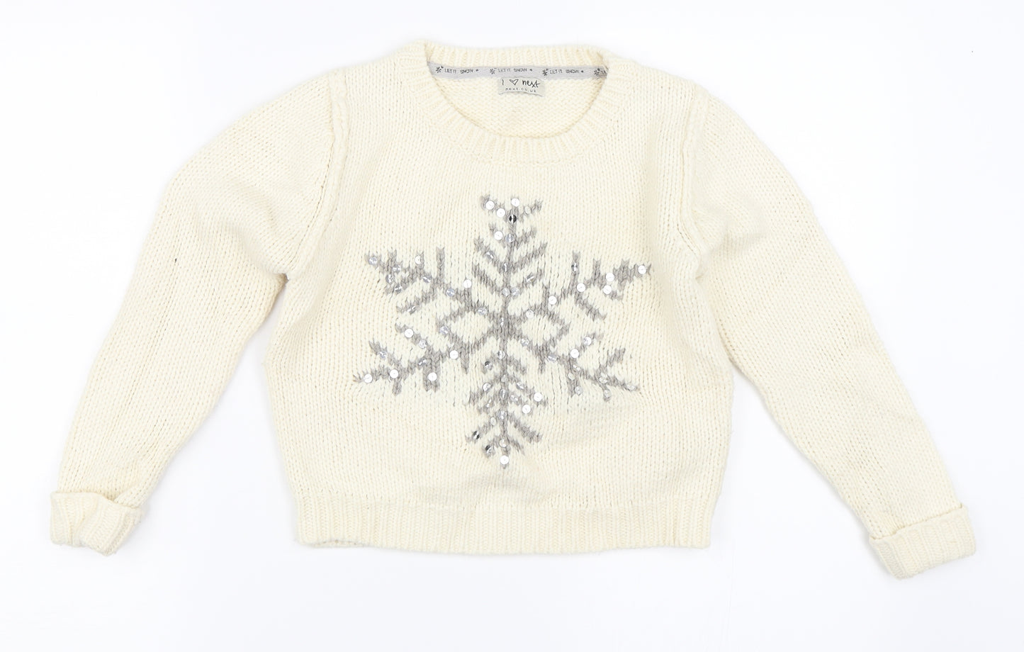Marks and Spencer Girls Ivory   Pullover Jumper Size 7-8 Years  - Snowflake