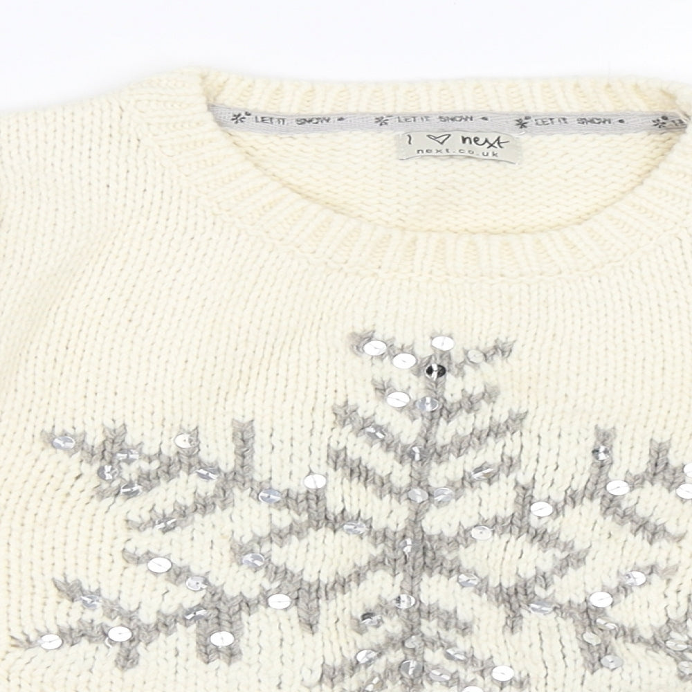 Marks and Spencer Girls Ivory   Pullover Jumper Size 7-8 Years  - Snowflake