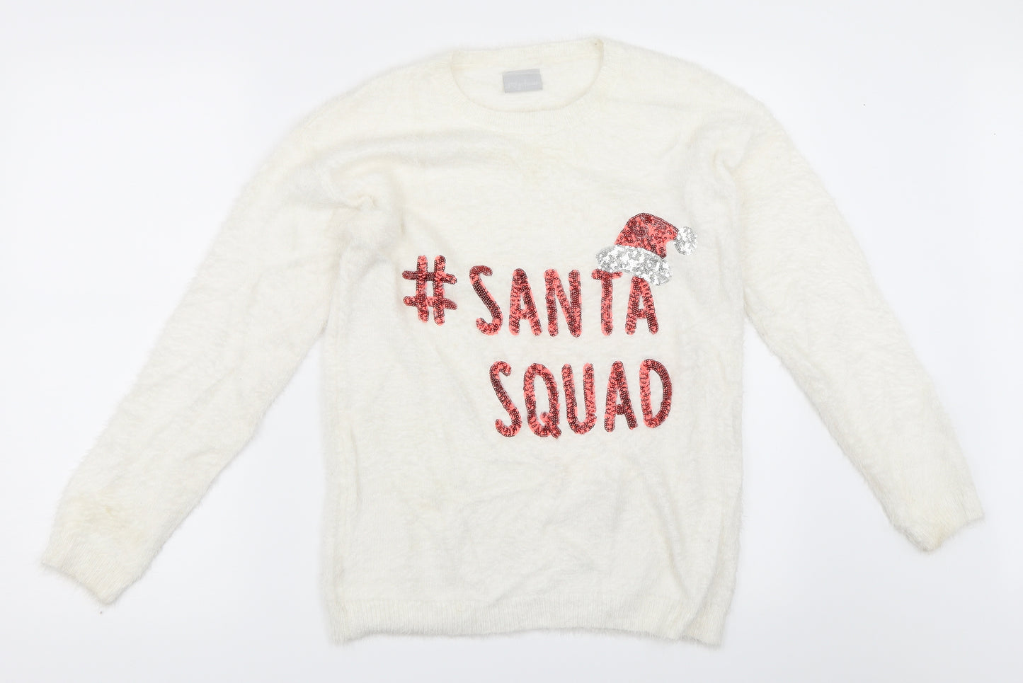 Matalan Girls Ivory   Pullover Jumper Size 13 Years  - christmas santa