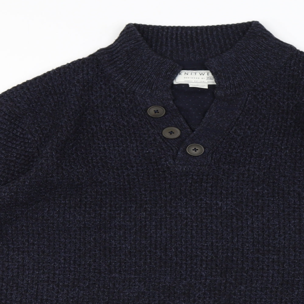 F&F Mens Blue   Henley Jumper Size XL