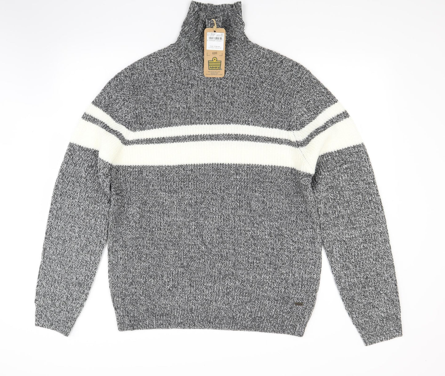 Admiral Mens Grey Striped  Pullover Jumper Size L