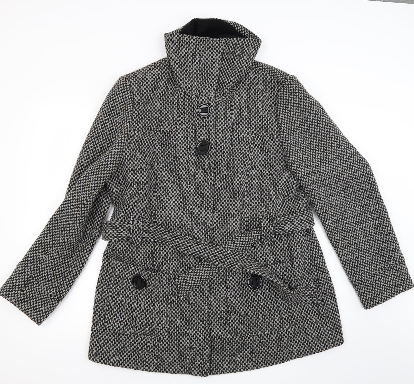 Vanilla Sands Womens Grey Houndstooth Knit Pea Coat Coat Size 18