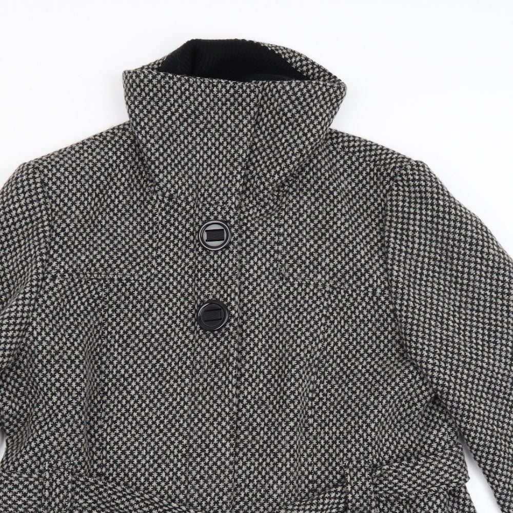 Vanilla Sands Womens Grey Houndstooth Knit Pea Coat Coat Size 18