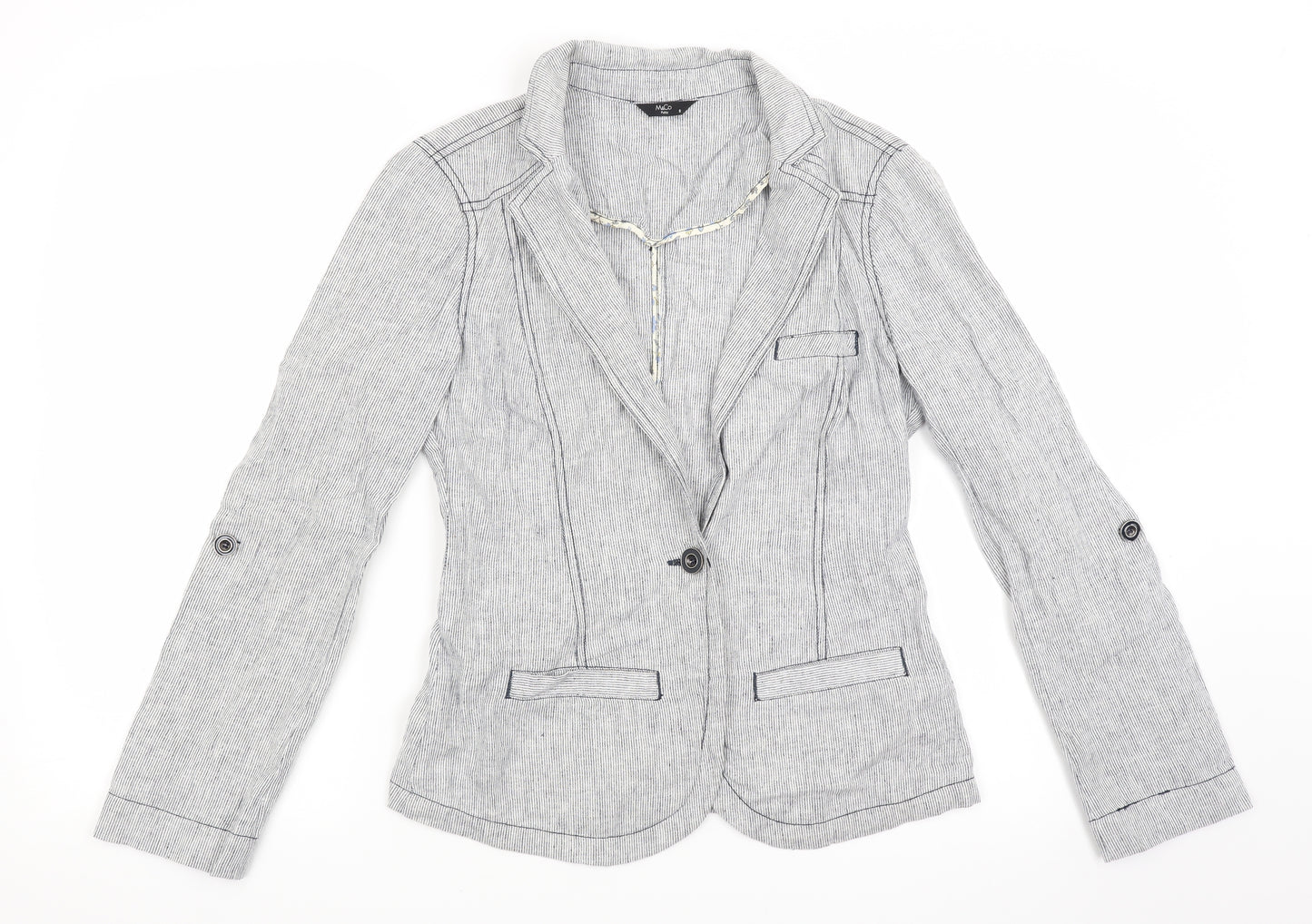M&Co Womens Grey Striped  Jacket Coat Size 8
