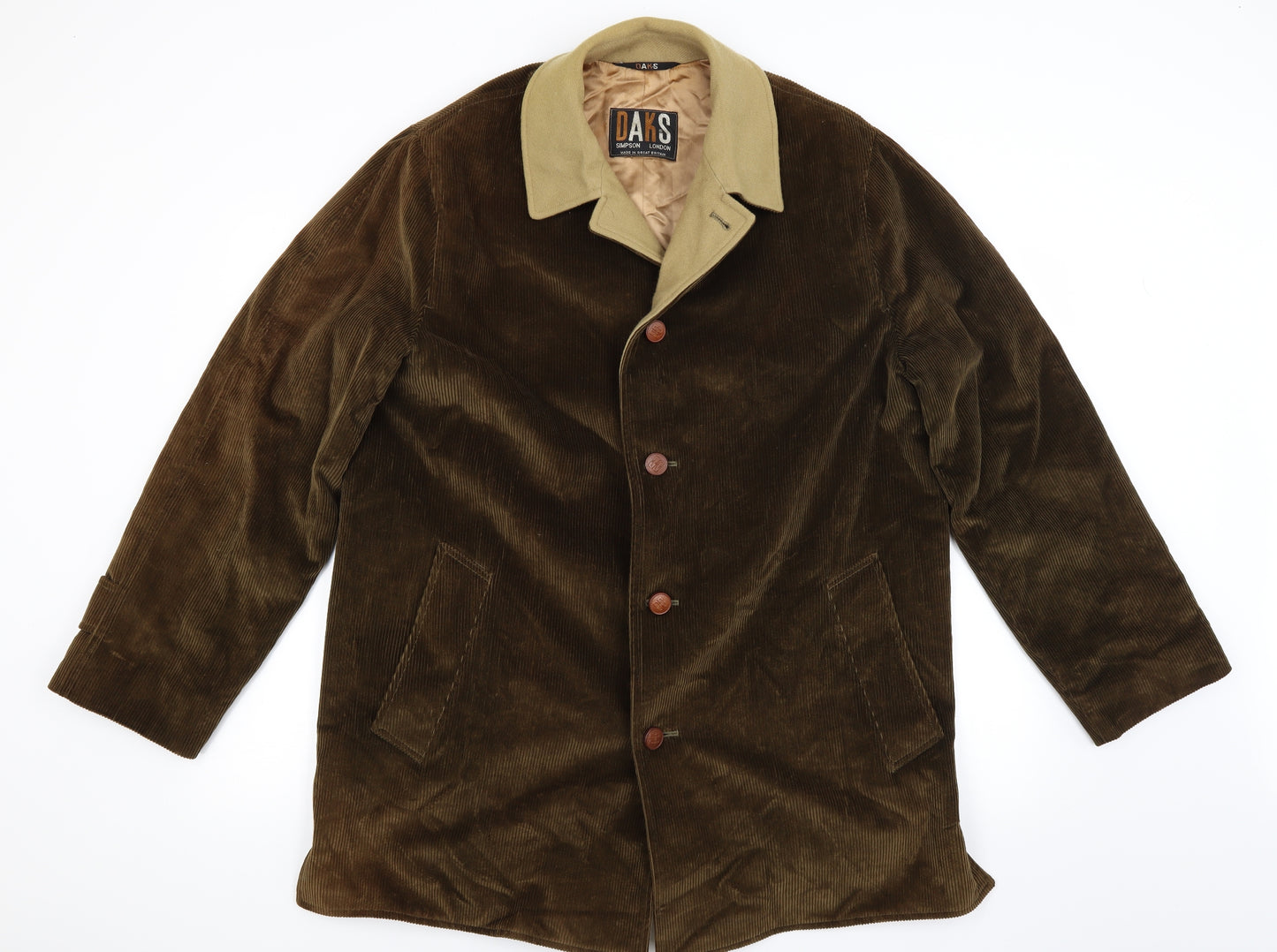 DAKS Mens Brown  Corduroy Overcoat Coat Size L