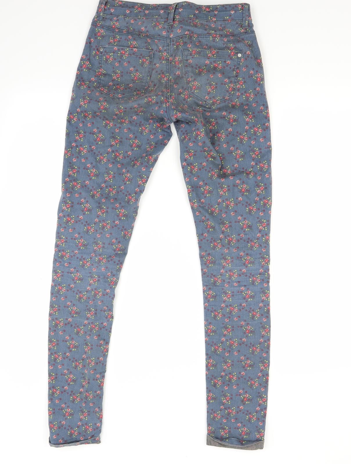 Topshop Womens Blue Floral Denim Skinny Jeans Size 26 in L27 in