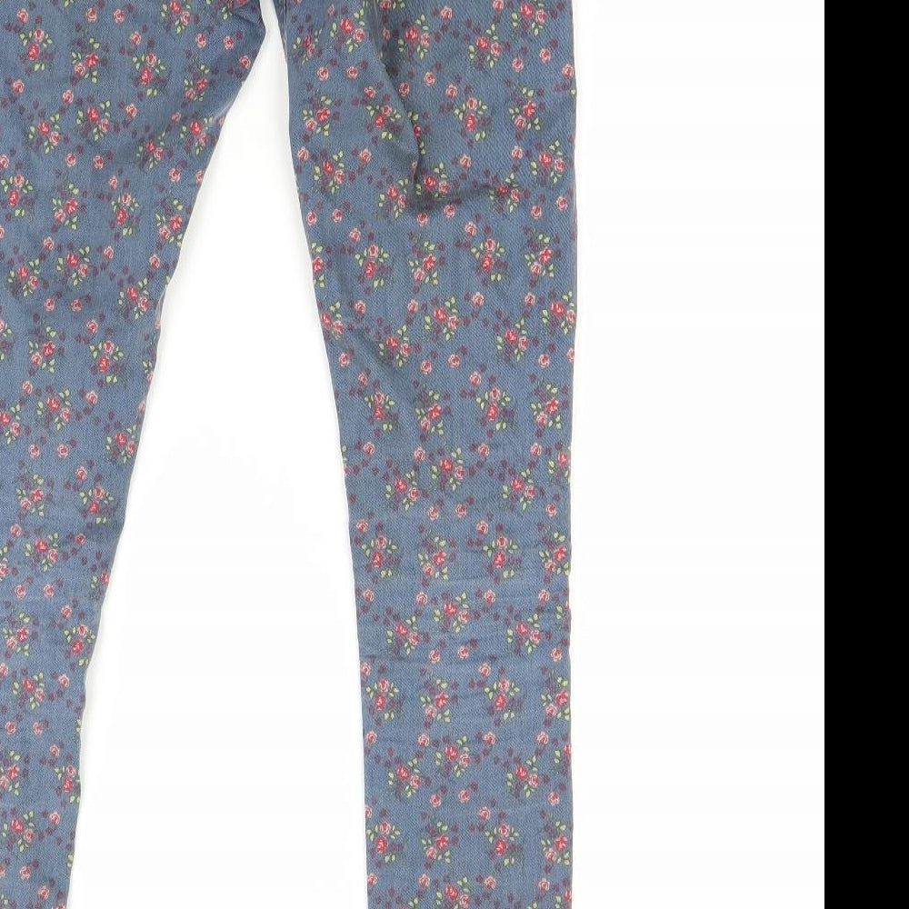 Topshop Womens Blue Floral Denim Skinny Jeans Size 26 in L27 in