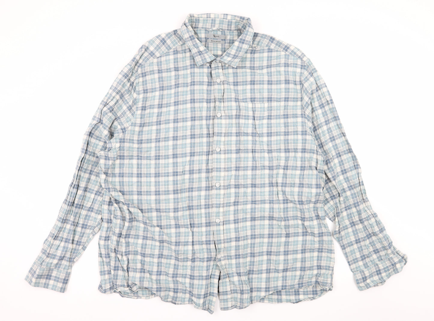 TU Mens Blue Plaid   Button-Up Size 3XL
