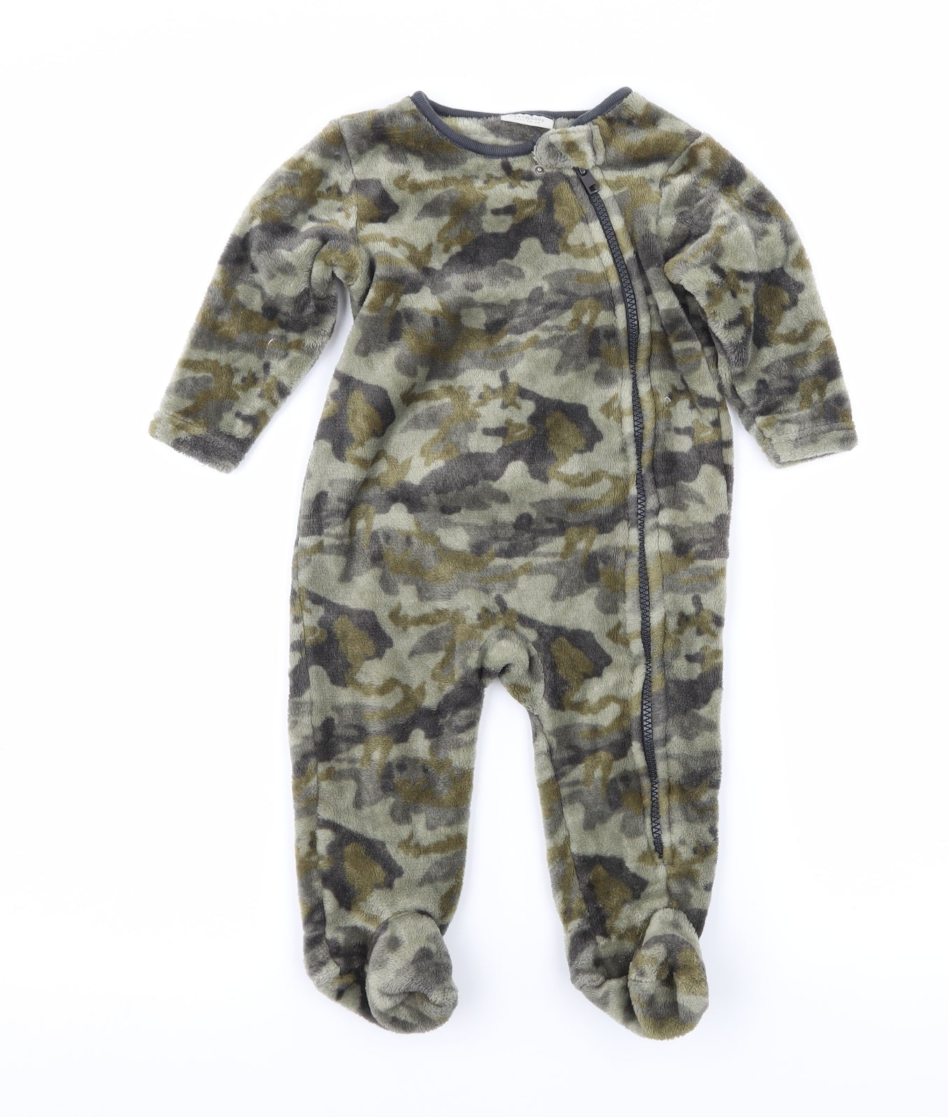 NEXT Boys Green Camouflage Microfibre Babygrow One-Piece Size 6-9 Months
