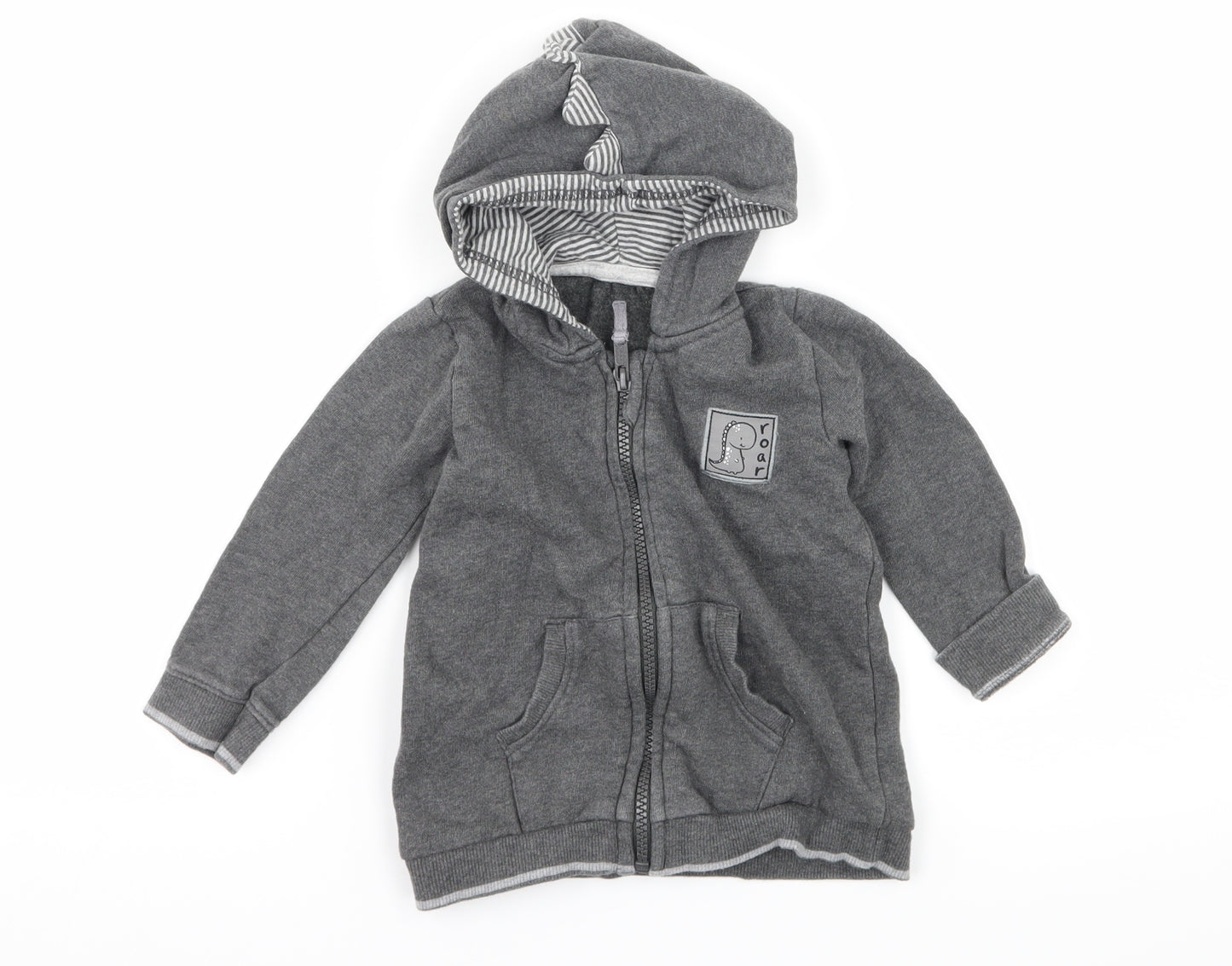 George Boys Grey  Jersey Full Zip Jumper Size 12-18 Months  - Roar Dinosaur