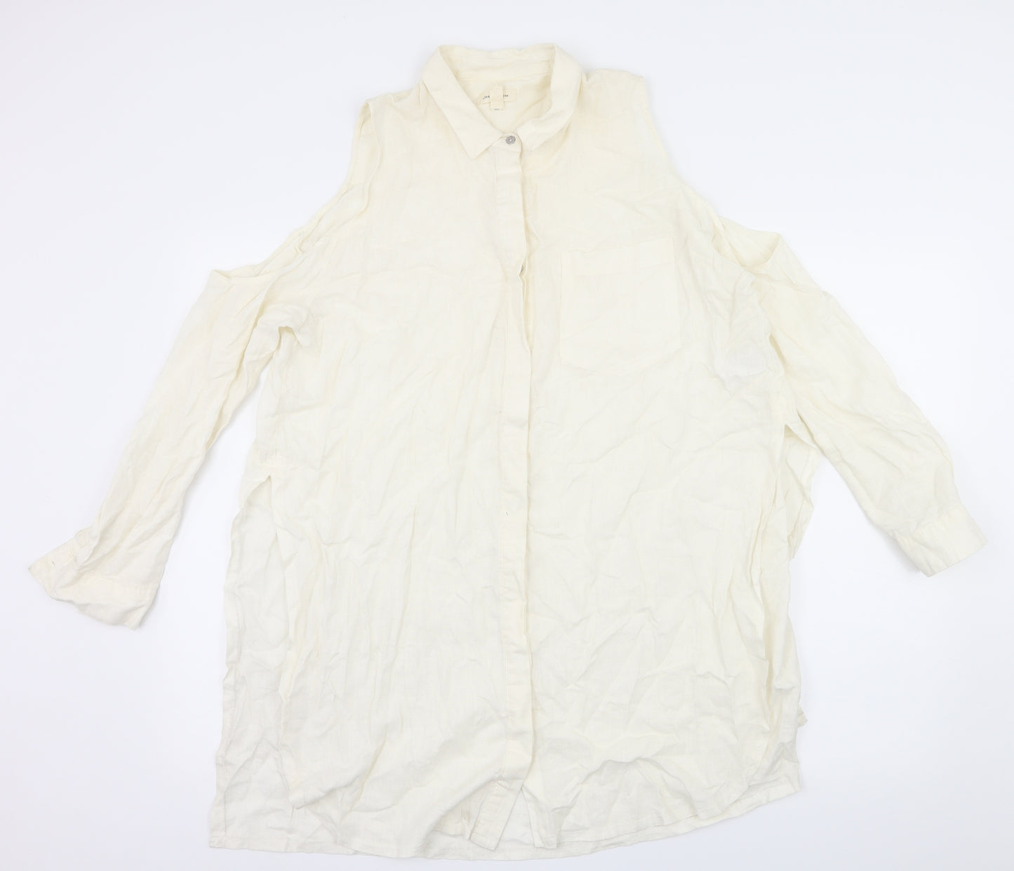 Silence + Noise Womens Ivory   Basic Button-Up Size L  - Cut Out Shoulder